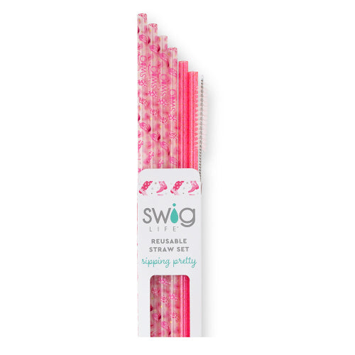 Pink glitter 9” reusable straw - individually packaged