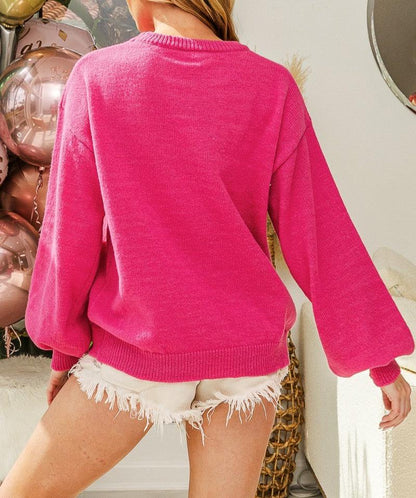 Sequin Nutcracker Sweater - Hot Pink