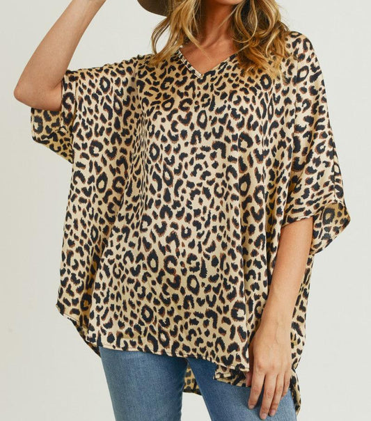 Satin Leopard Print Boxy Dolman Top