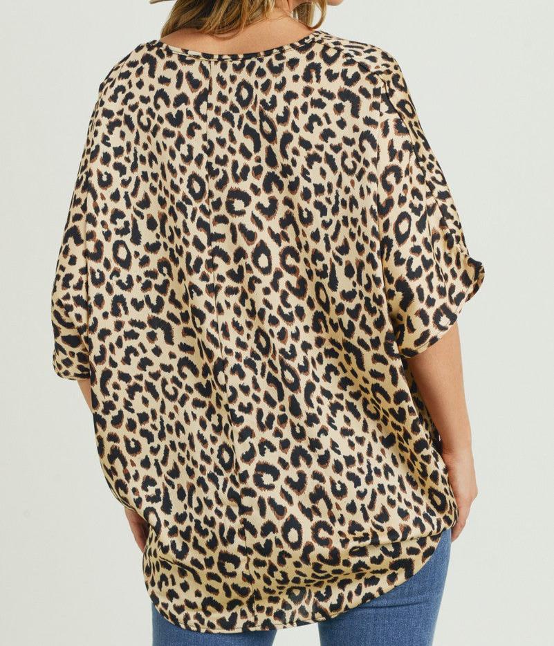 Satin Leopard Print Boxy Dolman Top