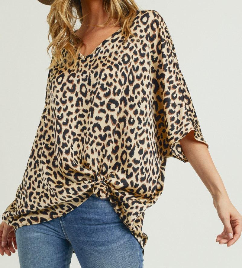 Satin Leopard Print Boxy Dolman Top