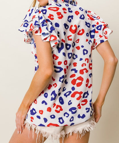 Red White and Blue Leopard Top - Brazos Avenue Market 