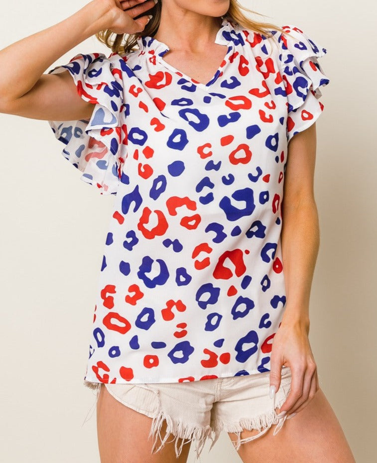 Red White and Blue Leopard Top - Brazos Avenue Market 