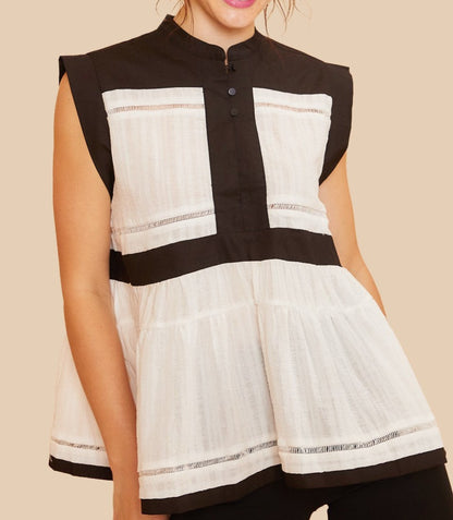 Black and Ivory Combo Top - Brazos Avenue Market 