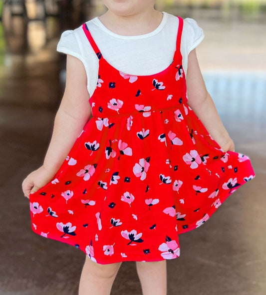 Girl's Red Floral Two Piece Dress - Brazos Avenue Market 