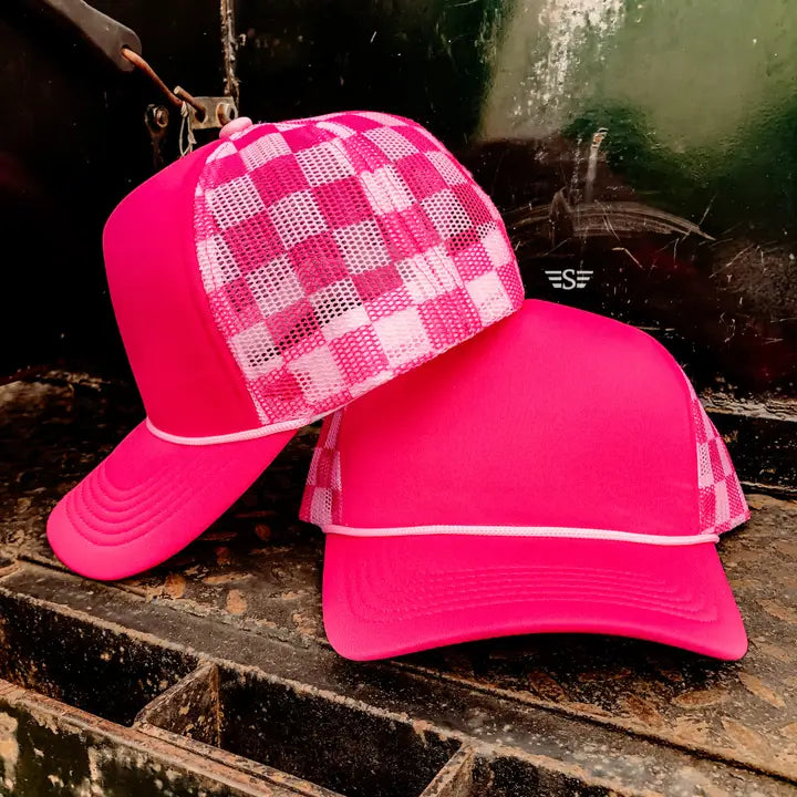 Checkered Mesh Back Foam Trucker Cap