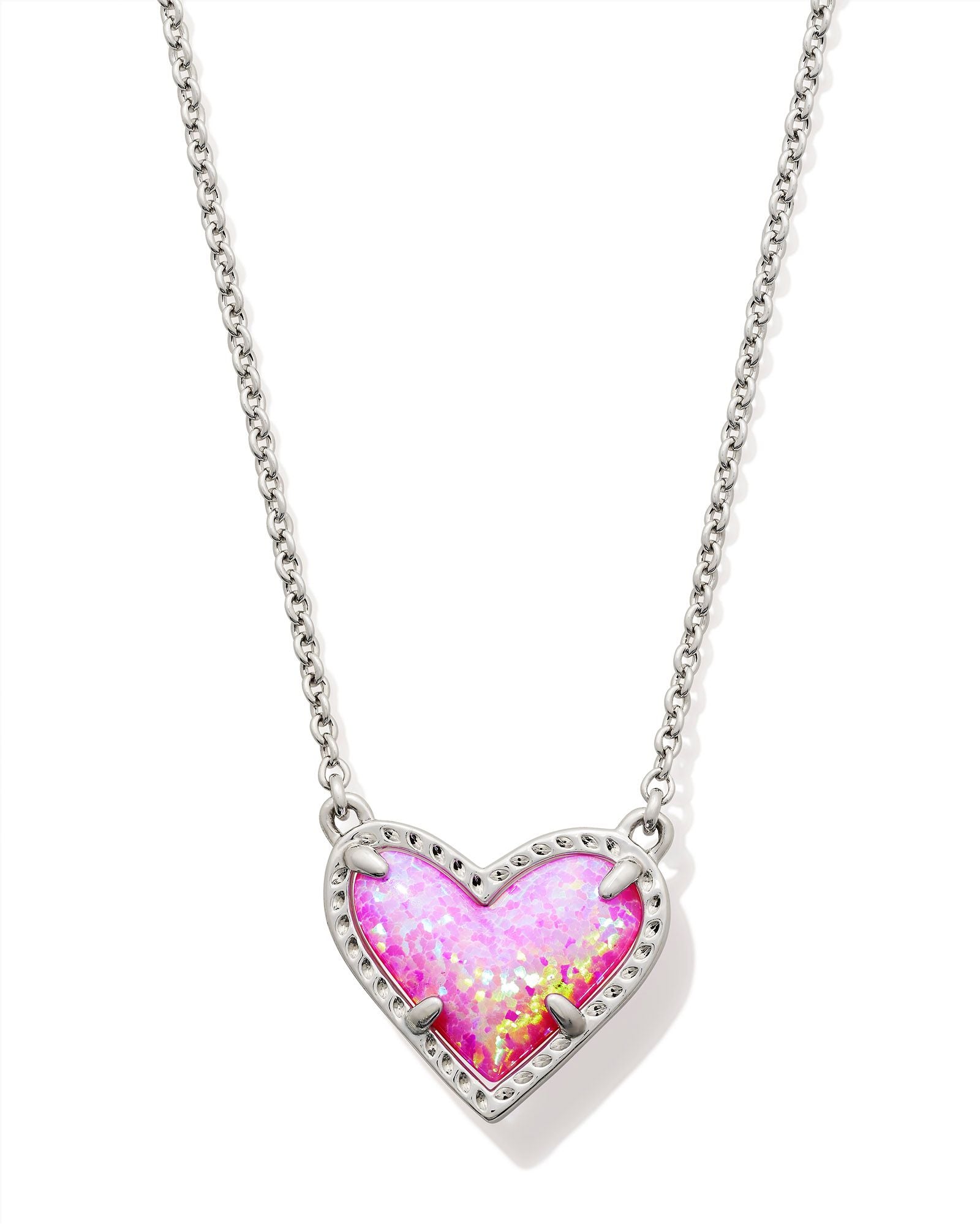 Ari Heart Pendant Necklace - Pink Bubblegum Opal - Brazos Avenue Market 