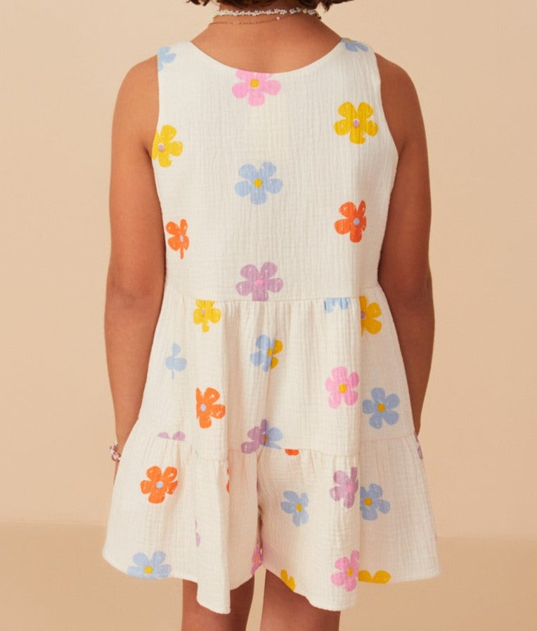 Girls Floral Gauze Textured Tiered Tank Romper - Brazos Avenue Market 