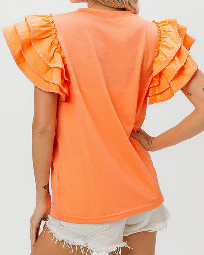 Orange Top With Ruffle Sleeves