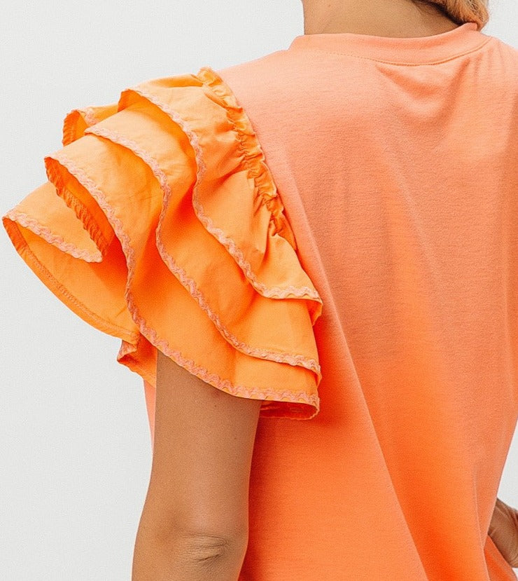Orange Top With Ruffle Sleeves