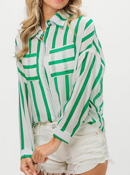 Green Stripe Button Down