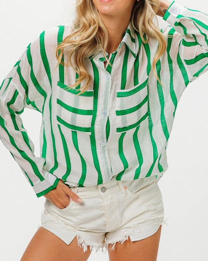 Green Stripe Button Down