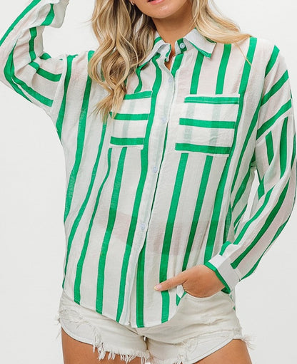 Green Stripe Button Down