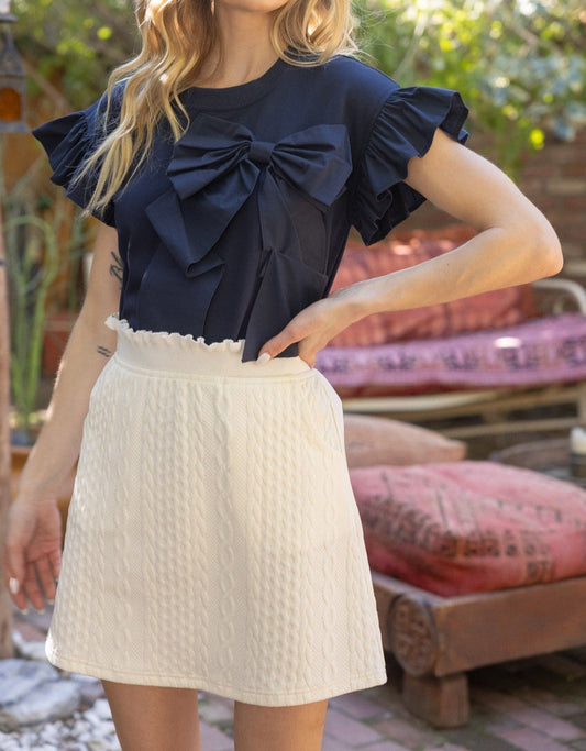 Cream Textured Mini Skirt - Brazos Avenue Market 