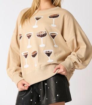 Coffee Martini Embroidery Oversized Sweatshirt