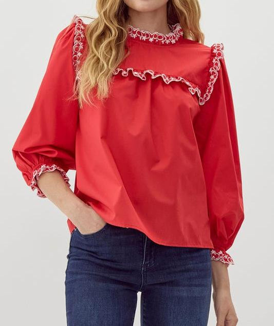 Red Top With Embroidered Detail