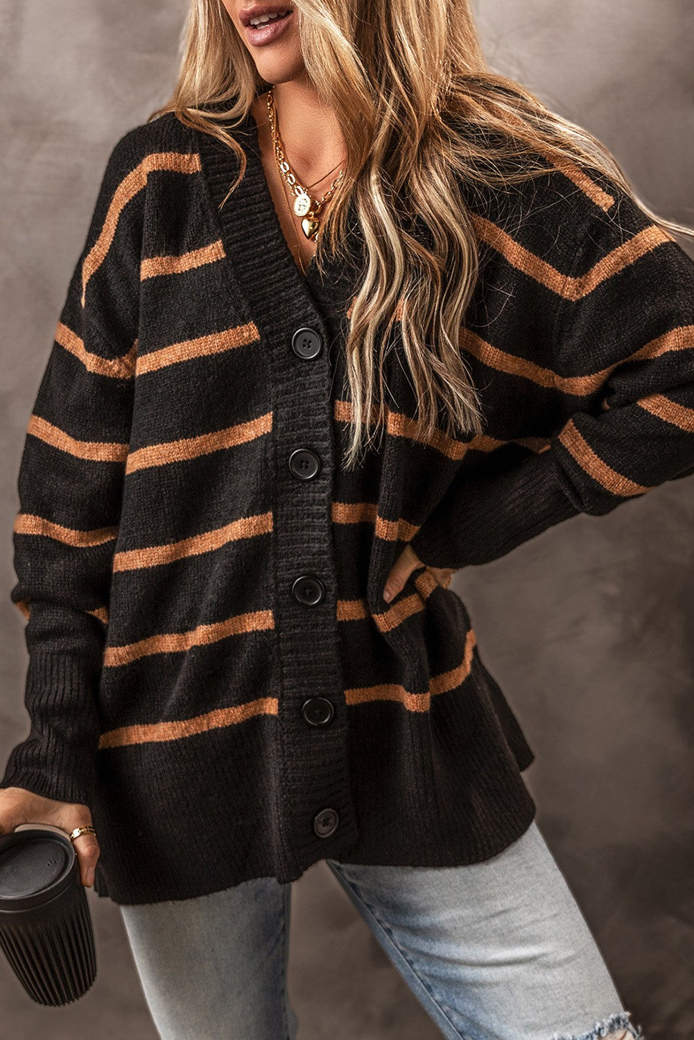 Stripe Drop Shoulder Cardigan