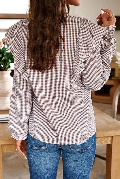 Casual Ruffle Plaid Button Down