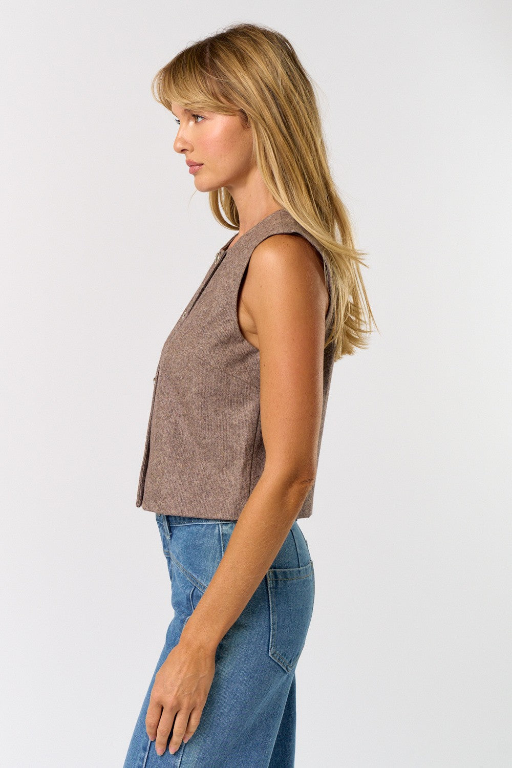 Wool Blend Button Up Sleeveless Vest Top