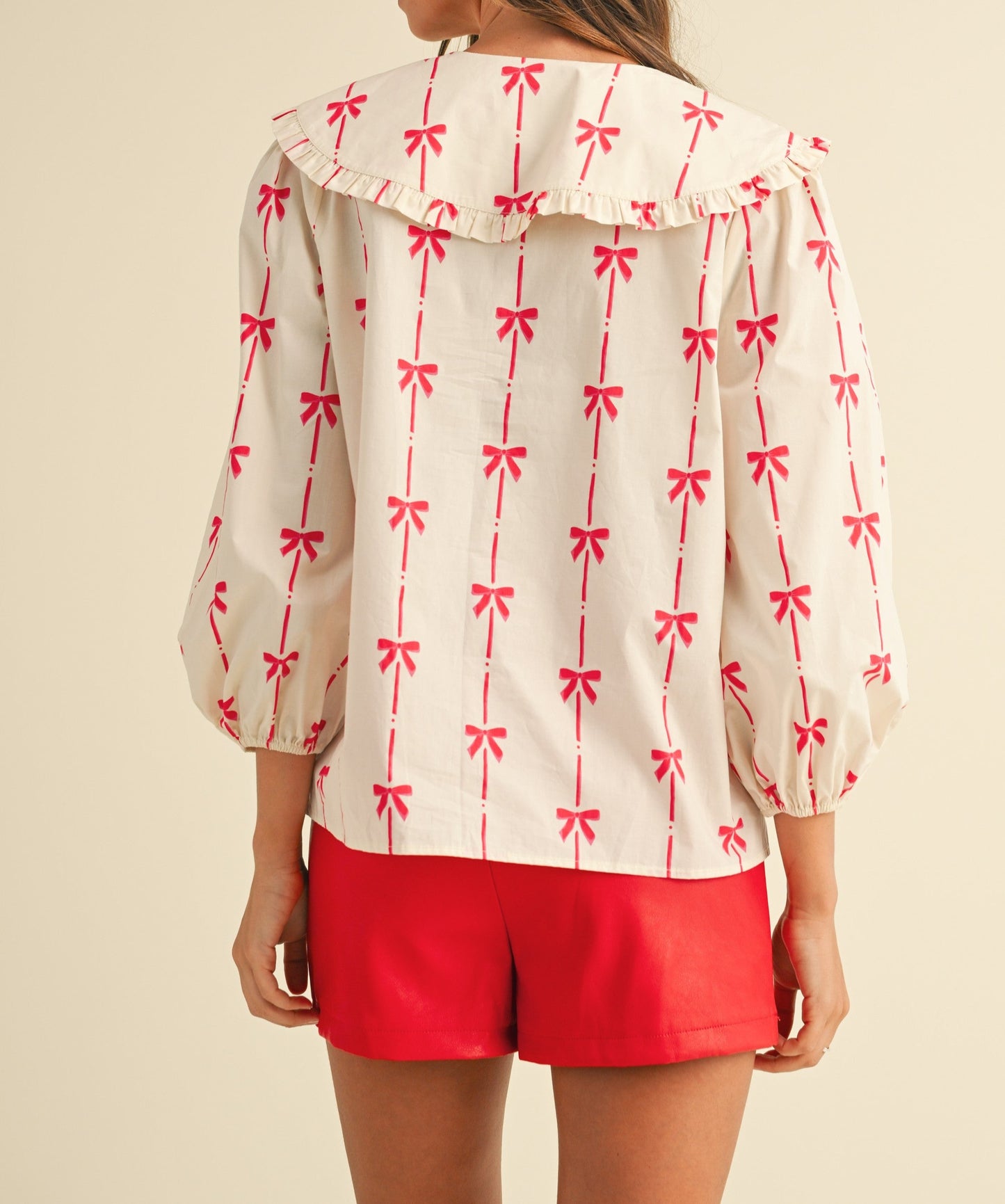 BOW PRINTED POPLIN BIG COLLAR BLOUSE