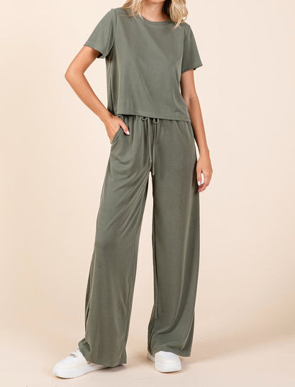 MODAL KNIT T-SHIRT AND ELASTIC WAIST PANTS SET