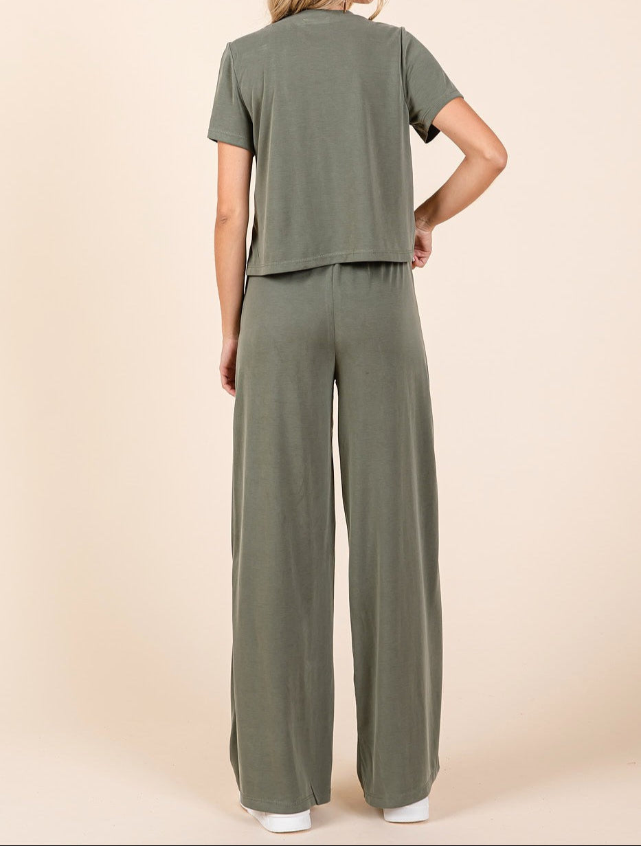 MODAL KNIT T-SHIRT AND ELASTIC WAIST PANTS SET