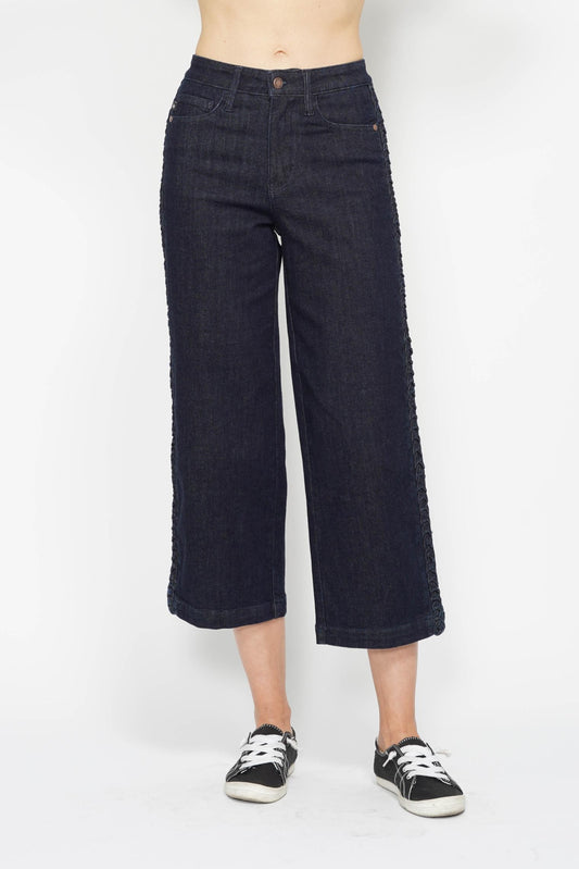 Judy Blue High Rise Cropped Jeans With Side Seam Braid Detail