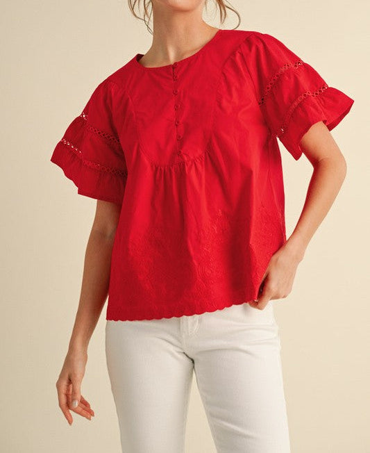 Cotton Poplin Embroidered Top