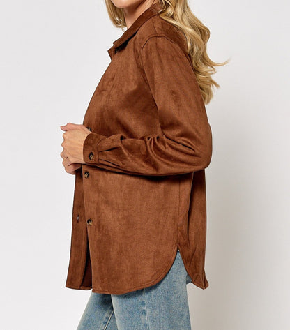 Suede Long Sleeve Button Down Shirt