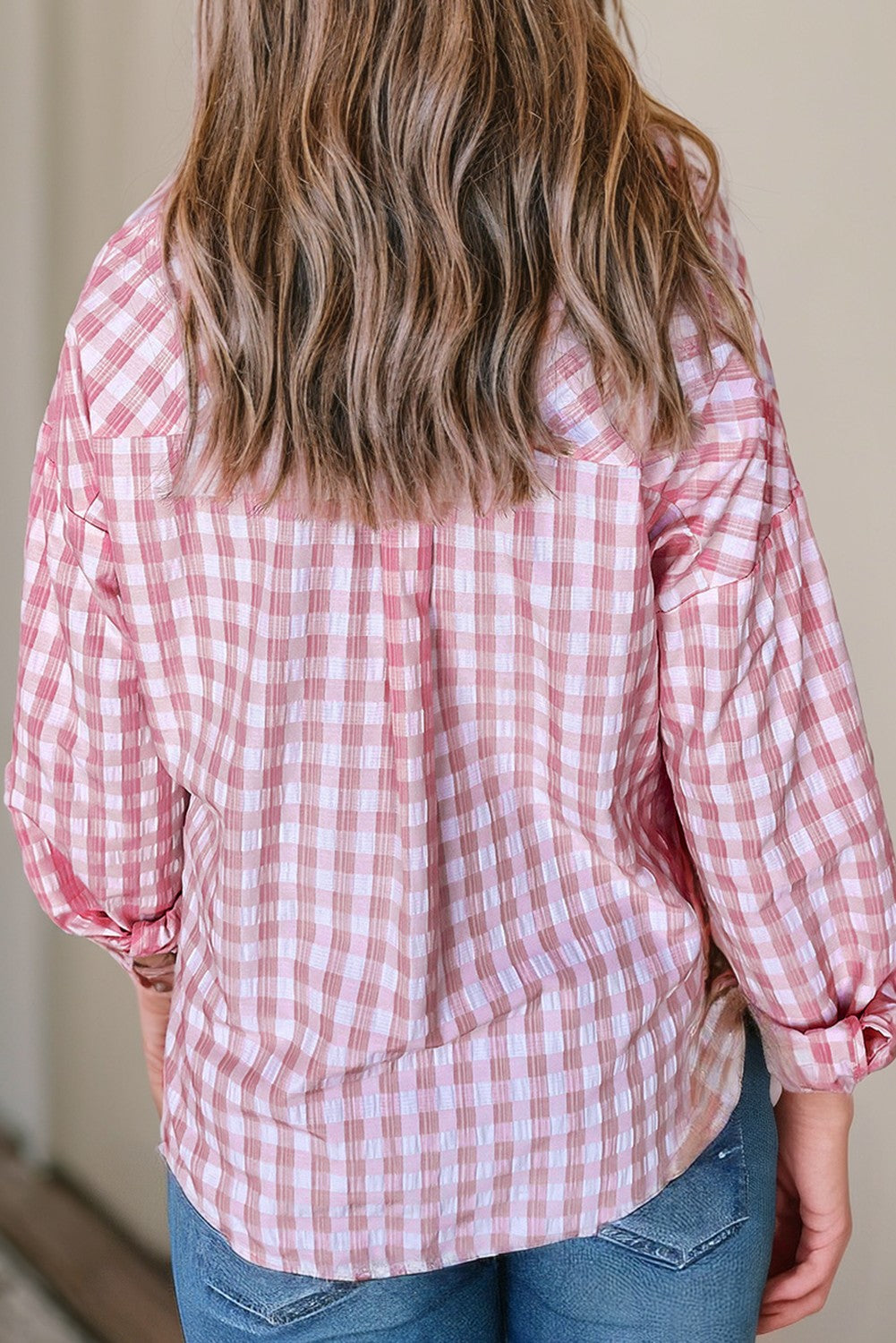 Gingham Print Chest Pockets Buttoned Shirt