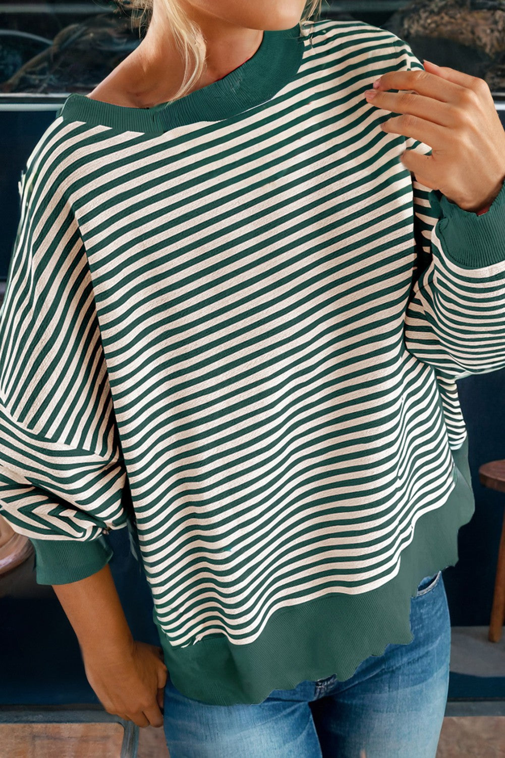 Stripe Loose Drop Shoulder Long Sleeve Top