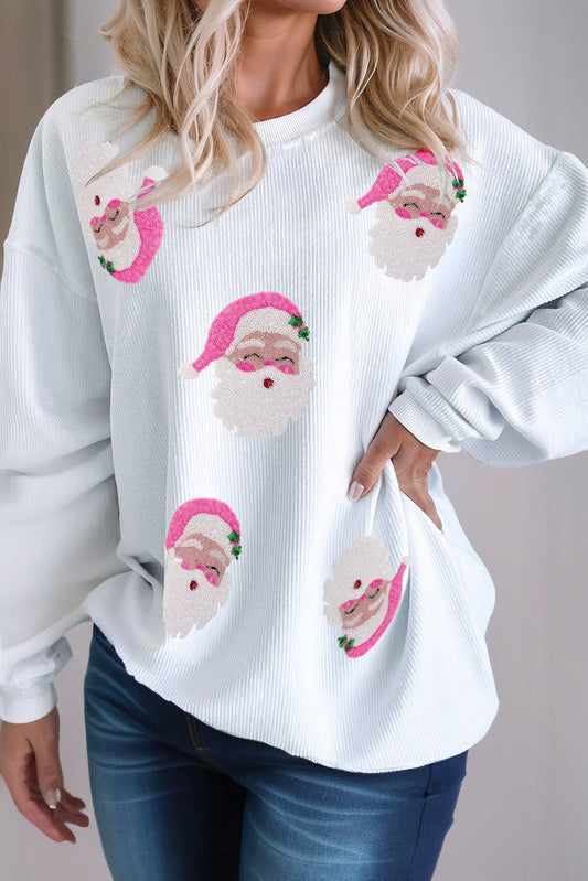 Sequin Santa Claus Graphic Christmas Sweatshirt