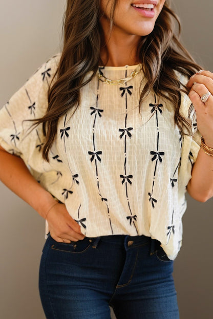 Bow Print Short Sleeve Top