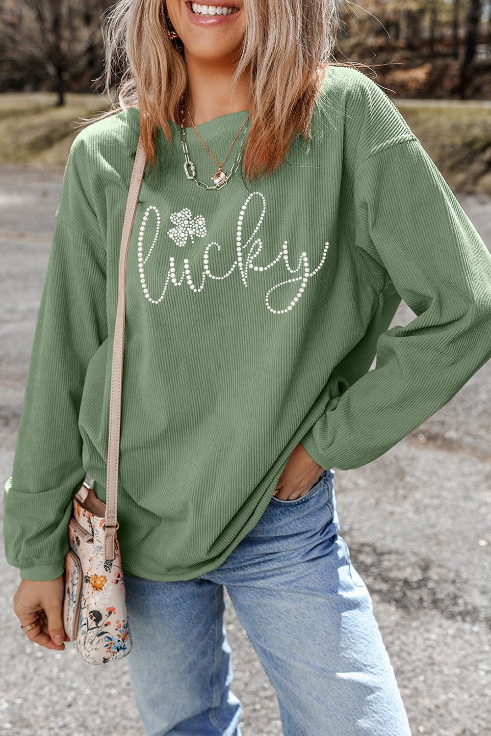 'Lucky' Long Sleeve Ribbed Tee