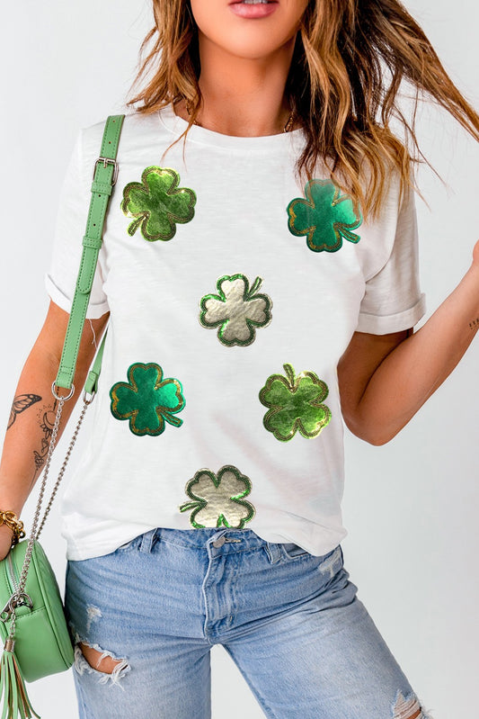 Metallic Clover Crew Neck T Shirt