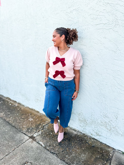 Pink Short Sleeve Sweater