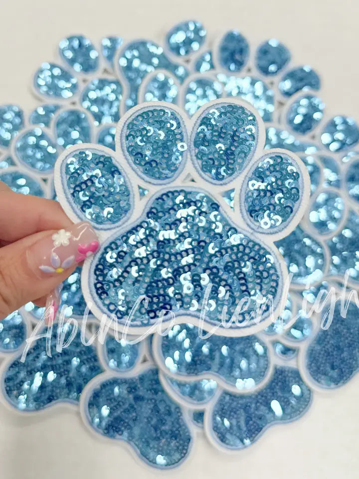 Trucker Hat Patches 3” Paw Print Sequins Patch