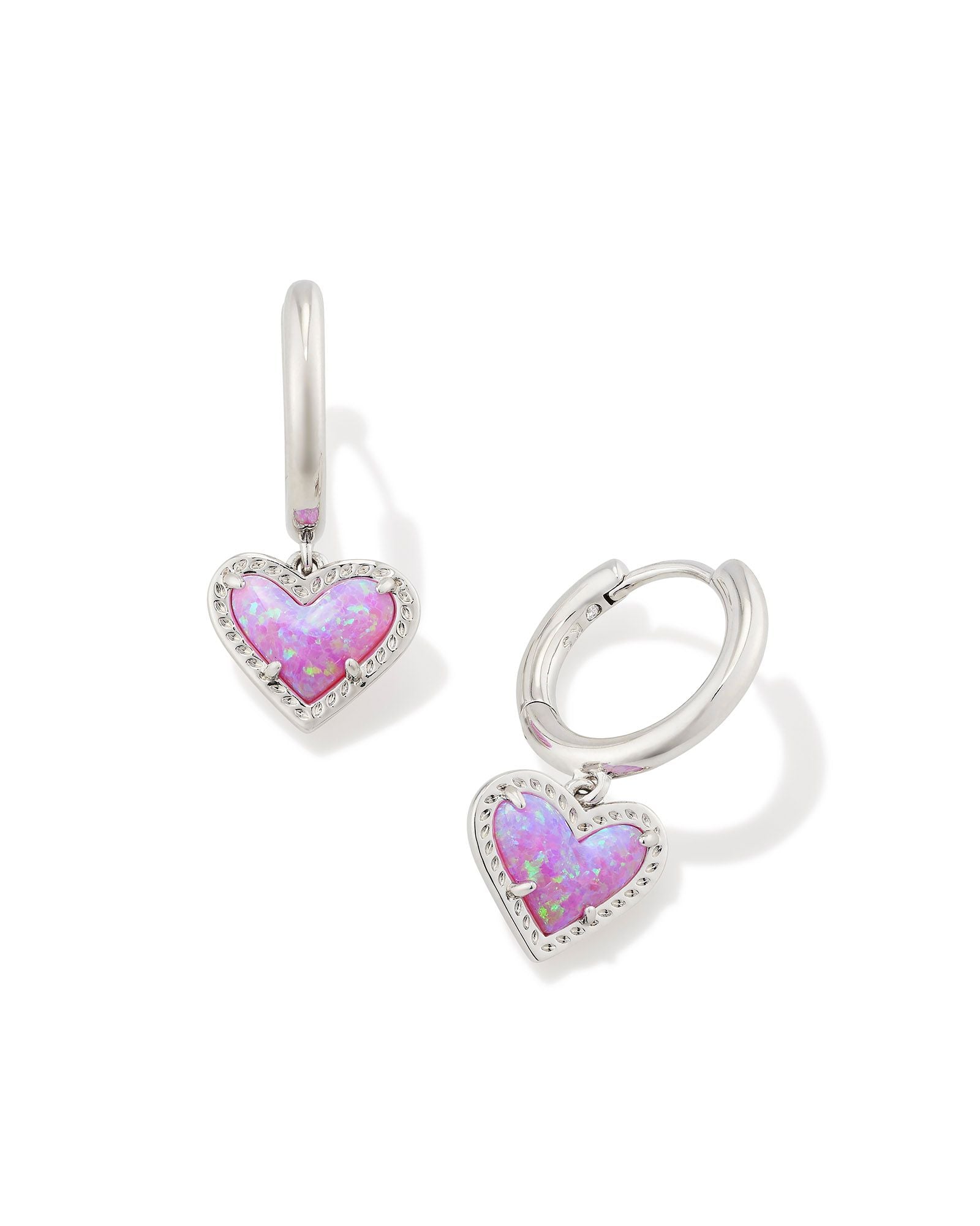 Ari Heart Huggie Earrings - Pink Bubblegum Opal - Brazos Avenue Market 