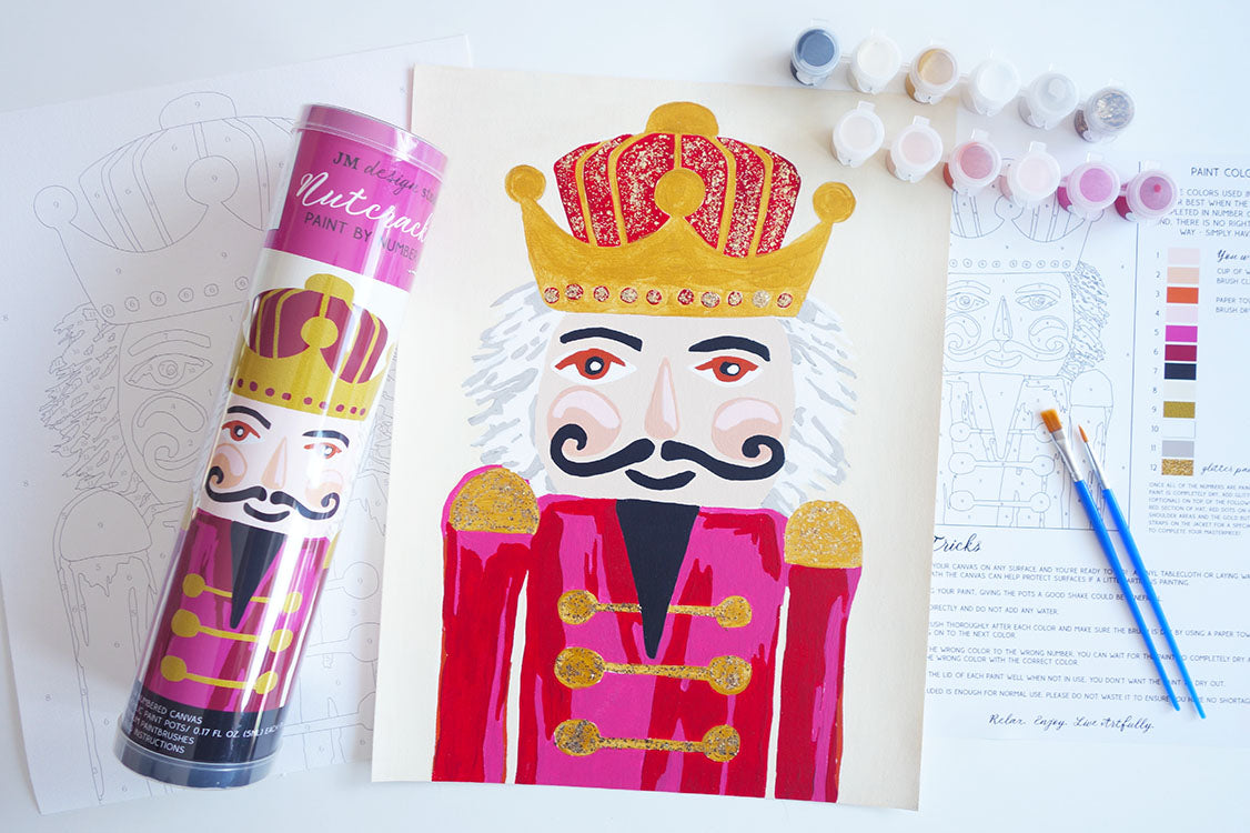 Nutcracker Paint By Number Kit with Glitter Paint Red Hues