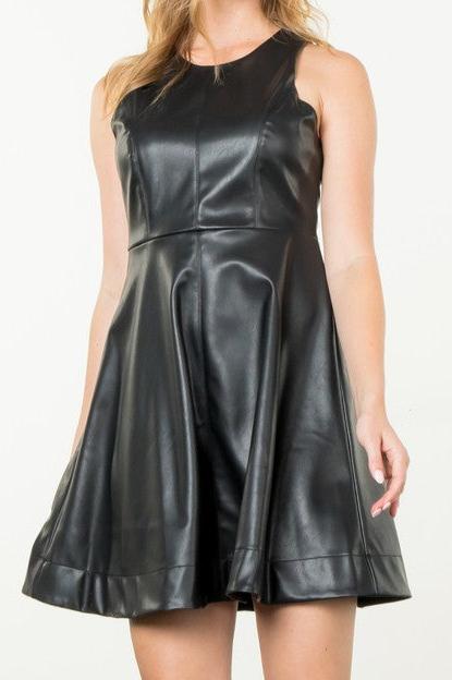 Black Sleeveless Leather Dress