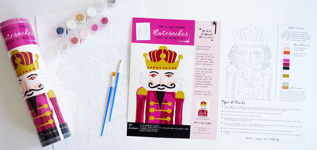 Nutcracker Paint By Number Kit with Glitter Paint Red Hues