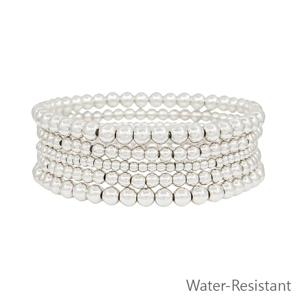 Water Resistant Graduated Beaded Set of 5 Stretch Bracelets