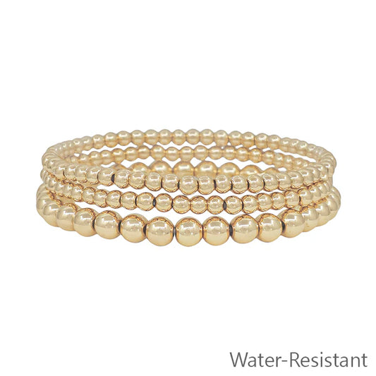 Water Resistant Graduated Beaded Set of 3 Stretch Bracelets