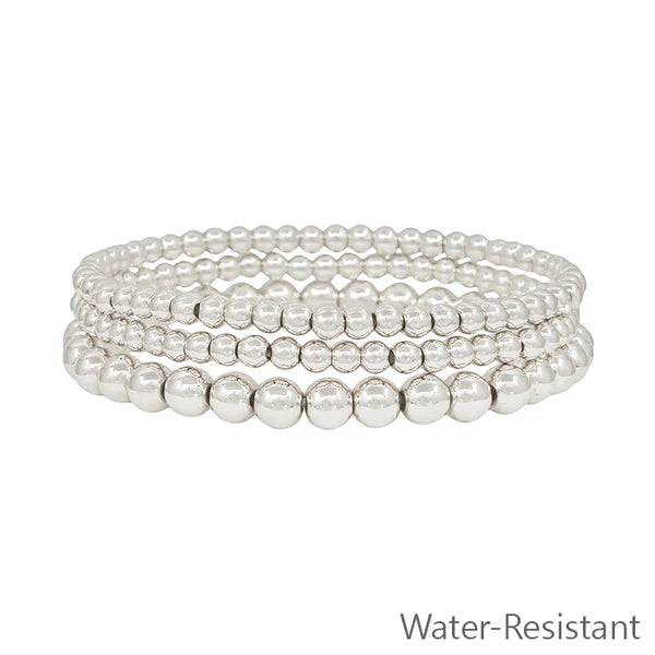 Water Resistant Graduated Beaded Set of 3 Stretch Bracelets