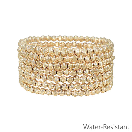 Water Resistant Textured 4MM Beaded Set of 6 Stretch Bracelet