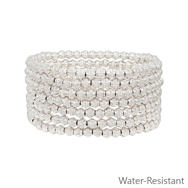 Water Resistant Textured 4MM Beaded Set of 6 Stretch Bracelet