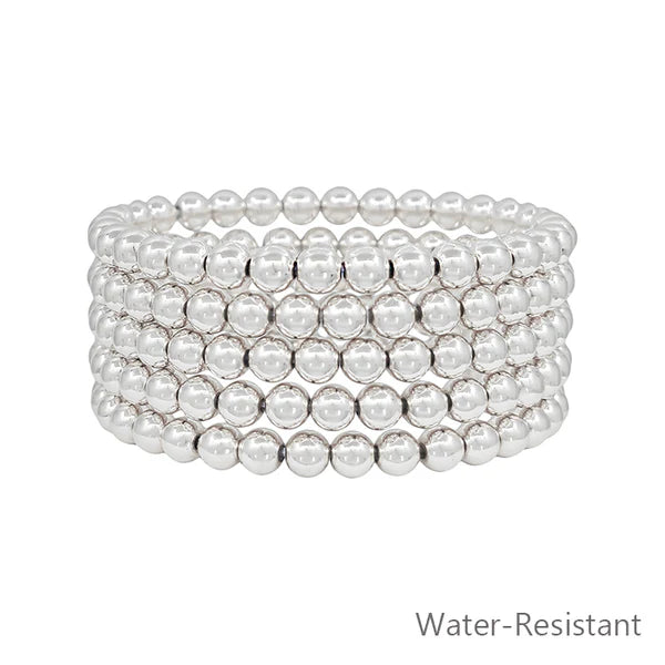 Water Resistant 6MM Beaded Set of 5 Stretch Bracelets