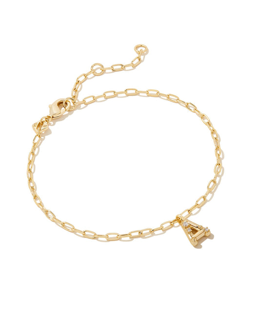 CRYSTAL LETTER DELICATE CHAIN BRACELET GOLD WHITE CZ - Brazos Avenue Market 