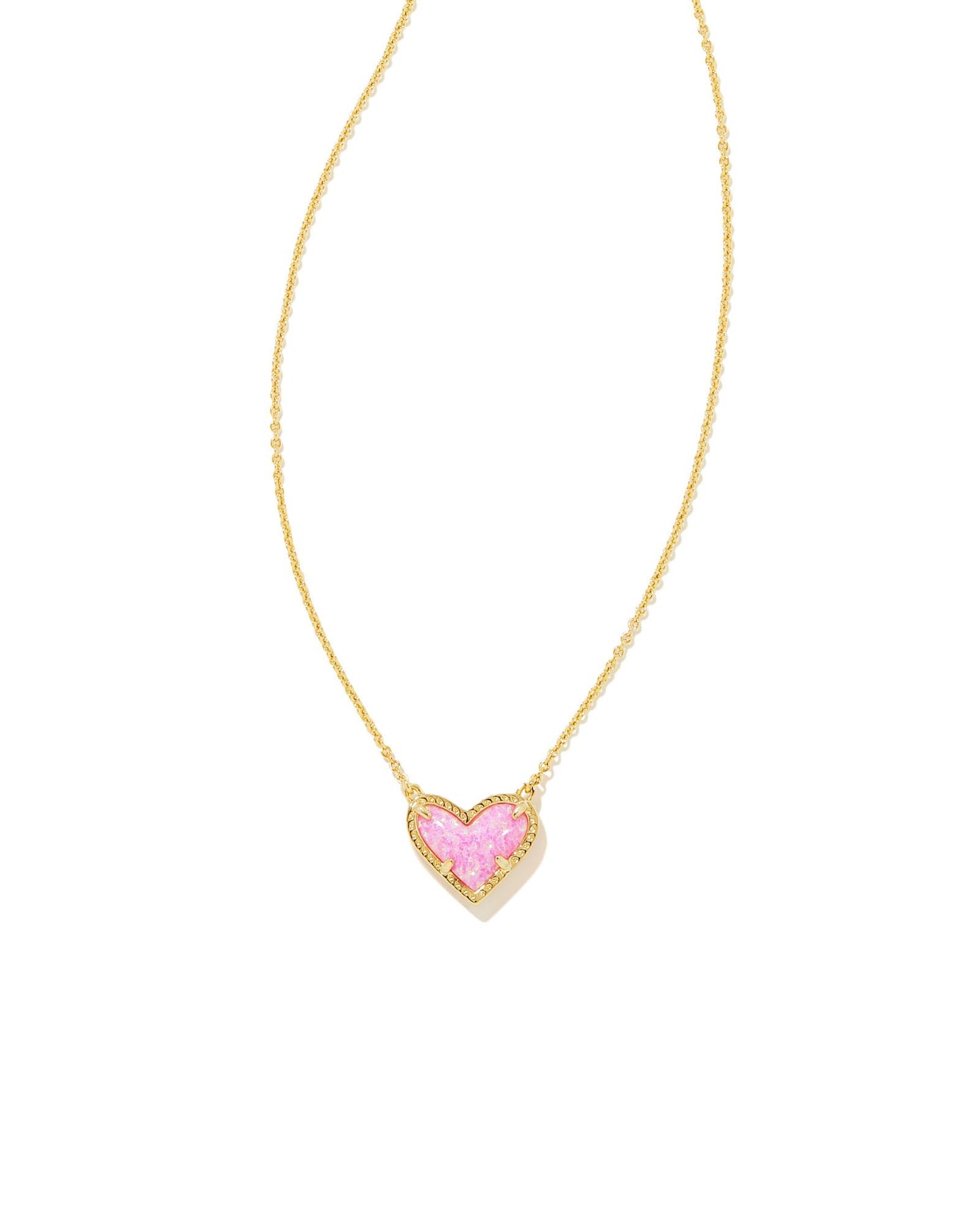 Ari Heart Gold Pendant Necklace in Bubblegum Pink Kyocera Opal