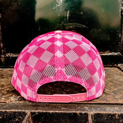 Checkered Mesh Back Foam Trucker Cap